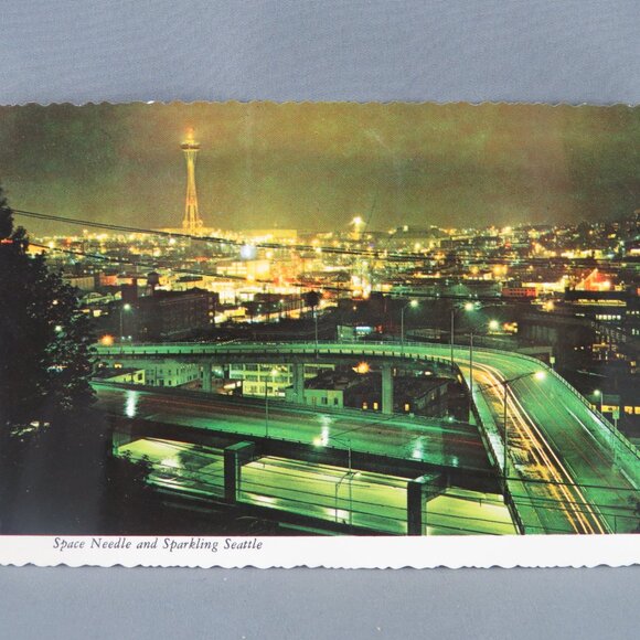 Share Vintage Postcard - Seattle At Night Skyline Photo - Smith Western - Picture 1 of 4